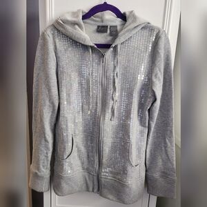 Fluent Life Gray Sequin Zip Up Hoodie Size S